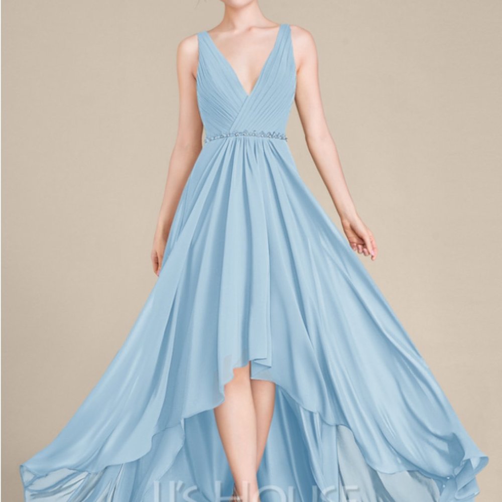 JJ House Sky Blue Beaded Sequin Bridesmaid Dress